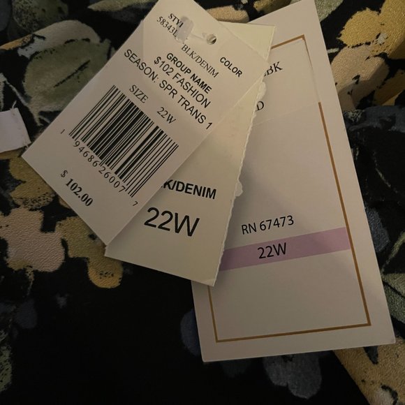 NWT Bleeker 126 22W Dress - Black with soft muted Blues & Greens with Yellow - Picture 14 of 16